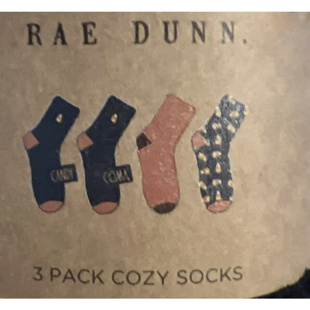 NEW $18 Rae Dunn 3 Pairs Fuzzy Cozy Halloween‎ Candy Coma Corn Socks Womens Gift